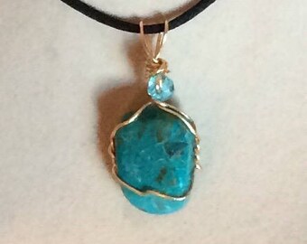 Chrysocolla Pendant Wire Wrapped Necklace Jewelry
