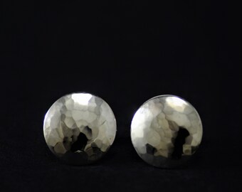 Stud Earrings | Hammered | Contemporary | Minimal | Simple Sleek Elegant | Artisan | Polished | Circular stud earring