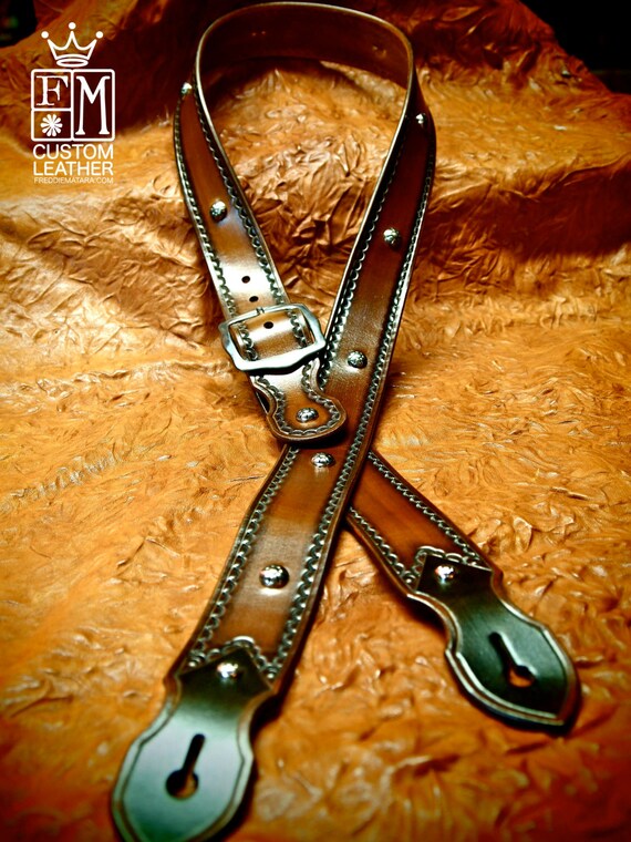 Leather Guitar strap Brown westernCowboy style Top Quality hand made for You in Williamsburg Brooklyn by Freddie Matara!
