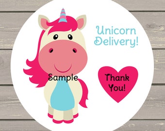 120 White Round Printed Unicorn Delivery Customer Thank You Stickers Seals Can be used on your Lula packages