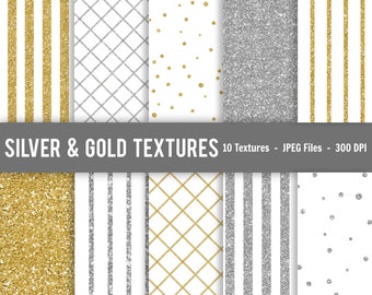 Silver and gold digital textures, Silver and gold glitter backgrounds, Silver and gold glitter textures, glitter textures, pattern textures