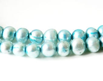 10 x 6-8 mm sky blue freshwater pearls