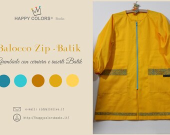 Apron "Balocco ZIP-Batik" cotton-kindergarten painting and other activities-Waldorf-Montessori-for children and adults