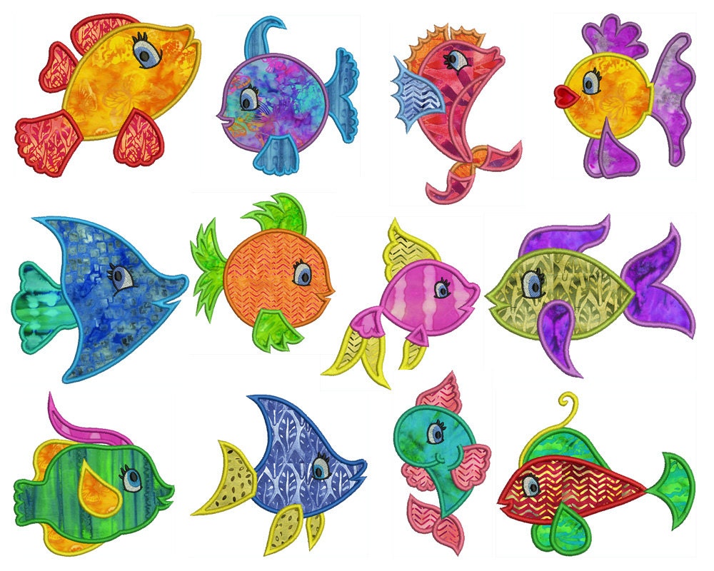 TROPICAL FISH Machine Applique Embroidery Instant Digital