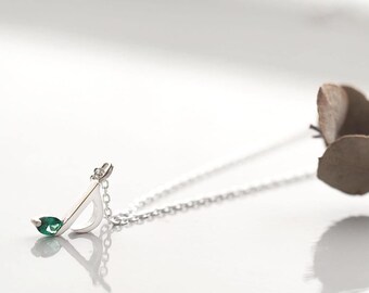 Emerald Music Note Necklace 925 Sterling Silver May Birthstone