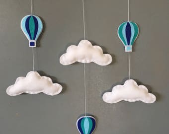 Clouds and hot air balloon mobile