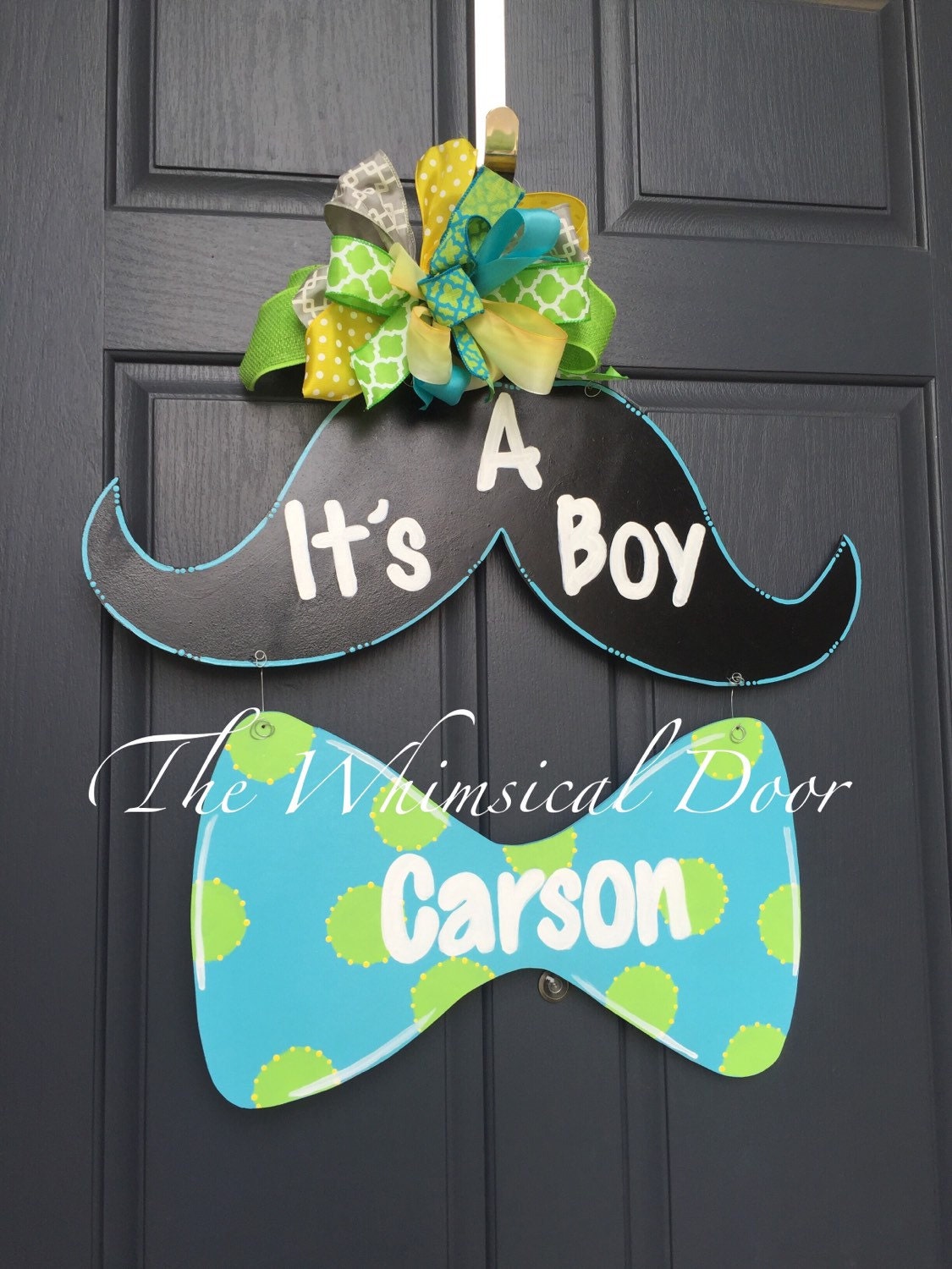 Mustache Baby Boy Door Hanger It's a boy bowtie Hanger