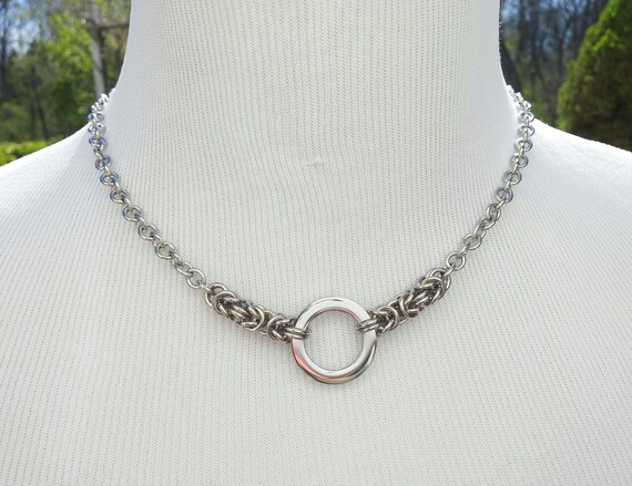24/7 Wear Discreet Symbolic O Ring Day Collar Necklace, BDSM Submissive Slave Collar, DDLG, Stainless Steel Chain/Maille Collar