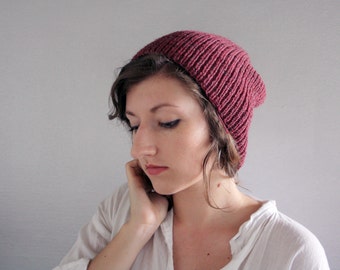 Ready to Ship - Slouchy Wool Beanie Hat in Mulberry Purple - Womens, Mens, Teens