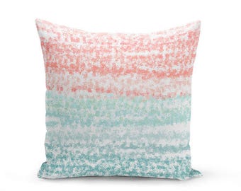 Coral Teal Pillow Cover, Coral Decor, Teal Decor, Accent Pillow Cover, Coral Teal Aqua (A20) Decorative Pillow Cover Euro Sham Cover