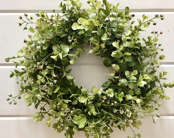 Farmhouse Style Faux Greenery Wreath | Eucalyptus Wreath | Boxwood Wreath | Fixer Upper Style | Farmhouse Decor | Gallery Wall Wreath