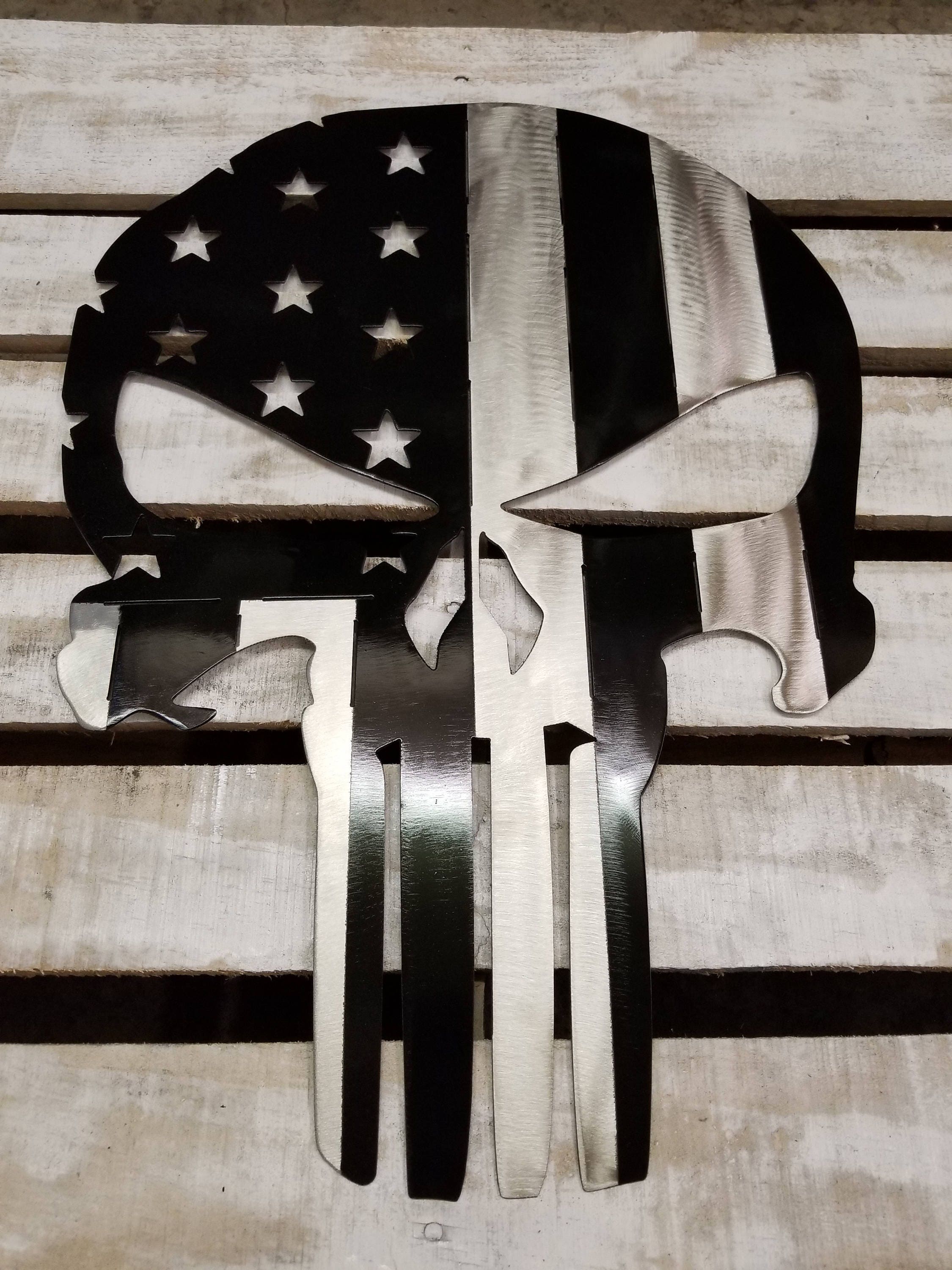 SS Powder Coated American Flag Punisher Skull Industrial Rustic Police Sign Military SS Powder Coated American Flag Punisher Skull Industrial Rustic Police Sign Military