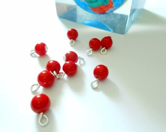 Red Opaque Glass Dangle Beads