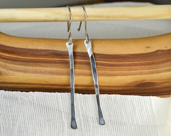 Minimalist Earrings Hammered Sterling Silver Drop Dangle Earrings, Simple Silver Earrings