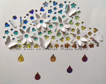 SVG - 3D - Pop up Cloud, flower, butterfly