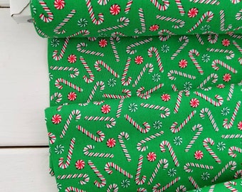 Joy - Candy Canes(Green Background) - Bread and Butter - Windham Fabric