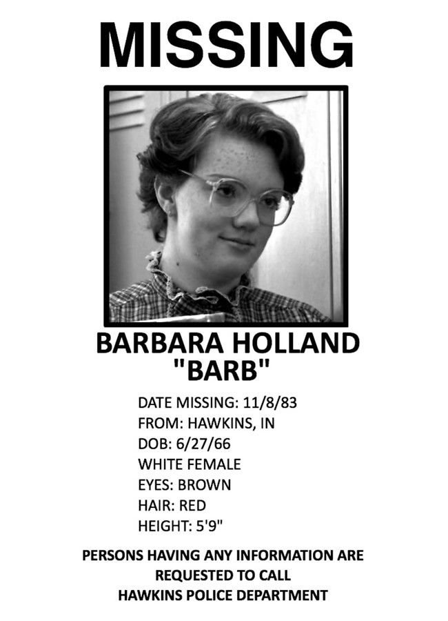 Netflix Stranger Things Barb Holland Missing Poster
