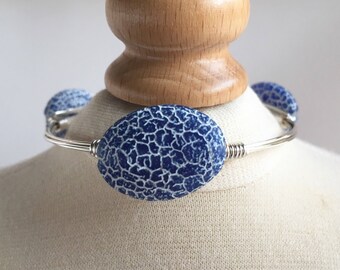 Blue Fire Agate Wire Wrapped Bangle, Wire Wrap Bangle, Wire Wrapped Bracelet, Wire Wrap Bracelet, Wire Bangle, Gemstone Bangle