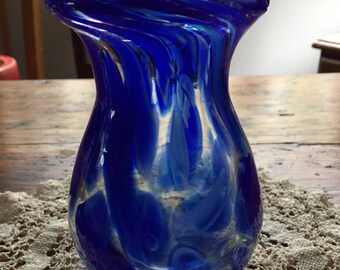 Cobalt Blue Art SwirlGlass Vase