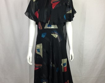 Reserved Vtg 70s Icinoo silk abstract flowy ruched bustle wearable art to wear dress