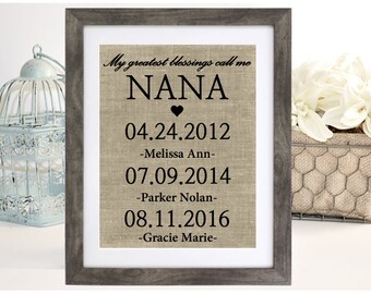 Personalized Nana Gift, Mother's day Gift for Grandmother, My Greatest Blessings Call Me Nana, Grandchildren Name Wall Art, Grandma Gift