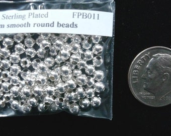 100 Silver plated metal 3mm smooth round spacer filler jewelry making beads FPB011
