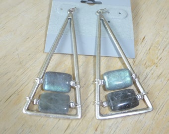 Labradorite and Silver Pierced Earrings