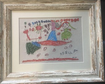 Dessin de votre enfant cousu sur toile code TA 006