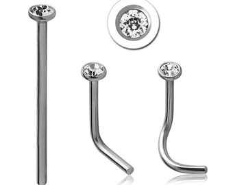 316L Surgical Steel Nose Stud Ring 1.5mm Bezel Choose Your Style 22G FREE Backing