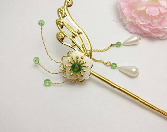 Chinese Golden Flower with shell and pearl Hair Accessories Hair Clip Hair Pins Hair Stick
