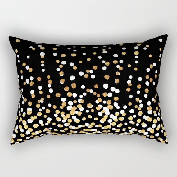 Lumbar Throw Pillow Floating Dots Gold Black and White