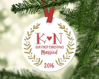 Wedding Gifts for Couple Personalized First Christmas Ornament Married Wedding Ornament First Christmas Wedding Ornament Custom Red Cute