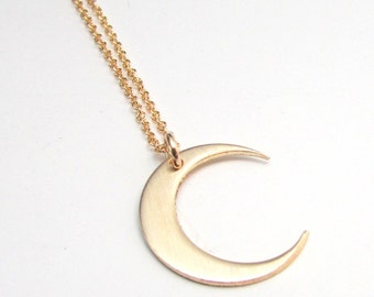 Moon Necklace | Gold Crescent Moon Charm | 14K Gold Filled Pendant and Chain