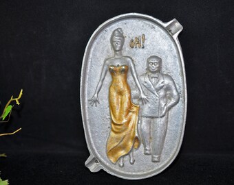 Cool Risque Ashtray, 1950s, Vintage Ash tray, Lady and Man, Antique ashtray, #1055