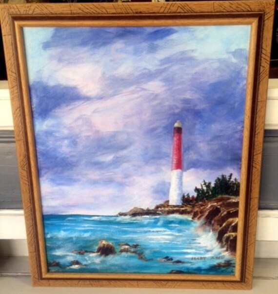 Barnegat Lighthouse Painting framed oil painting