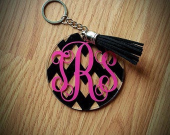 personalized keychain, monogrammed keychain, custom tassel keychain, Easter Basket stuffers, new driver gift, chevron monogram key chain