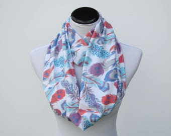 Feather Print Scarf Infinity Scarf for Woman Toddler Infant pastel purple coral teal scarf matching scarf for mom and little girl loop scarf
