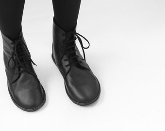 Lace up boots - Foris in Matte Black - Handmade Leather Boots - CUSTOM FIT