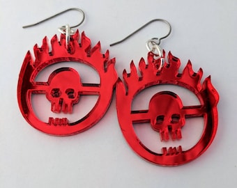 Mad Max Fury Road Mirrored Red Skull Earrings, Apocalypse GeekStar Jewelry