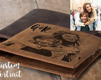 Personalized gift for mens gift for Custom Portrait boyfriend gift husband gift for him mens wallets for men personalized leather wallet