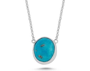 Silver Turquoise Necklace, Turquoise Jewelry, Natural Turquoise Necklace, Simple Necklace, Minimal Necklace, Gift For Mom, Blue Jewelry