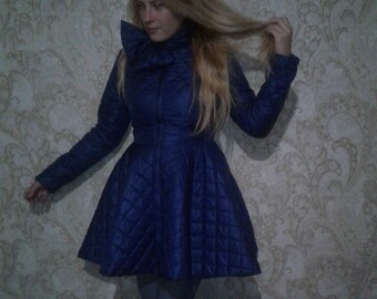 Blue Sapphire Quilted coat jacket Odri Inspired Circle Skirt