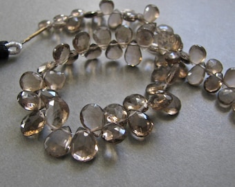 AAA+ Smoky Quartz Faceted Pear Briolettes HALF Strand