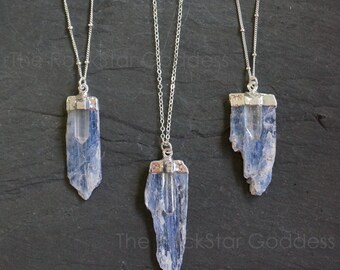 Kyanite Necklace / Raw Kyanite Necklace / Kyanite Quartz Pendant / Raw Quartz Necklace / Kyanite Pendant / Silver Kyanite Necklace