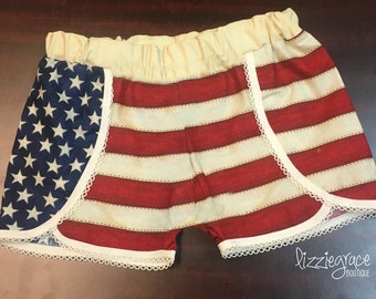 Scallop Shorts, Patriotic Shorts, July 4th Shorts, Red white and blue shorts, Festival Shorts, Stars & Stripes, Flag Shorts