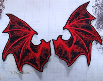 Red Demon Devil Wings Iron On Embroidery Patch MTCoffinz - Pair
