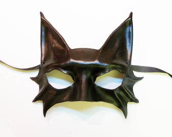 Little Black Cat Leather Mask costume entirely handcrafted lightweight and easy to wear Mardi Gras