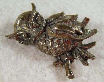 Vintage 60's Silver Tone Owl Pin Brooch