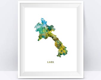 Laos Map Print, Laos Poster, Watercolor Painting, Vientiane Art, Wall Decor, Map decor, Travel Poster, Home Decor, Gift, Digital Download