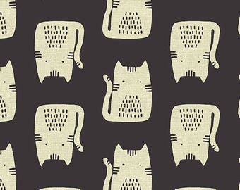 Cats in Black (Linen Blend Fabric) by Sarah Golden from the Maker Maker collection for Andover #ALN-8454-K by 1/2 yard